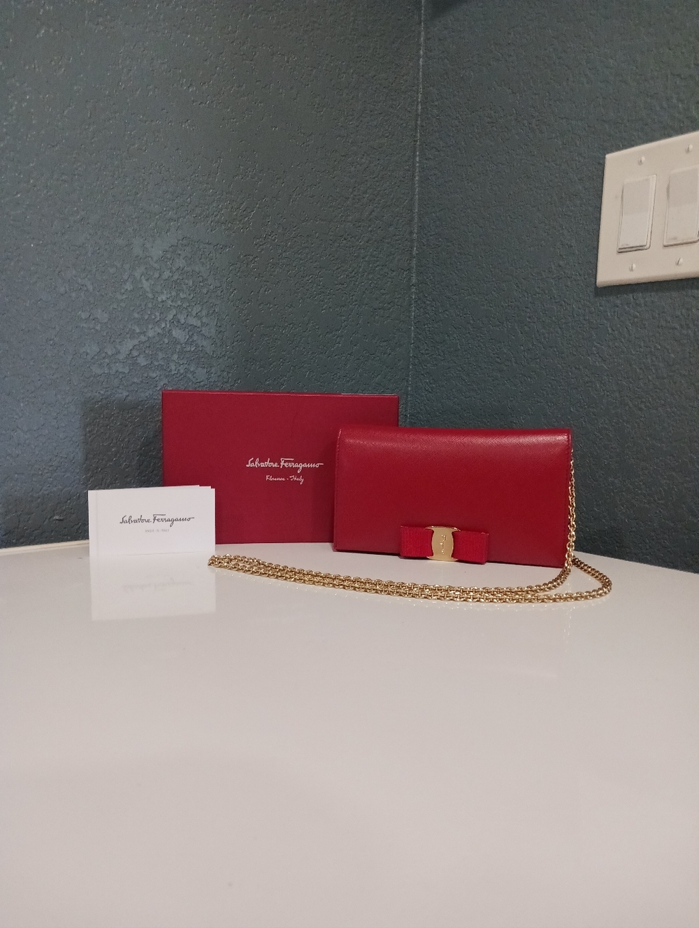 Salvatore Ferragamo Deadstock Sold Out Burgundy Chain Purse With Gold Details